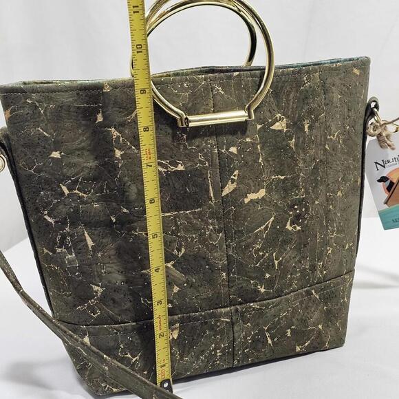 Nautipup Midge Glam Handbag Green And Gold Metallic Flake Cork From Portugal - Picture 10 of 11